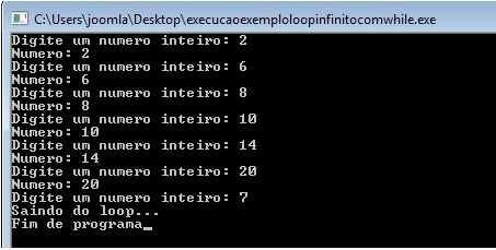 Execução exemplo loop infinito com while