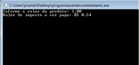 Programa usando constantes em C